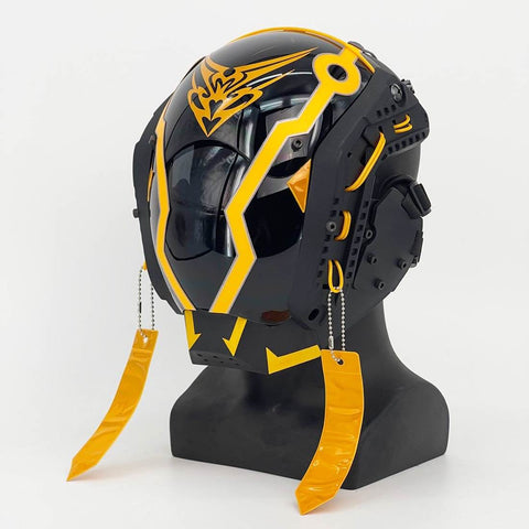 Yellow Computer Mask Protection Cyberpunk Yellow Tactical Mask with Light&Streamers for Cosplay Prop ...