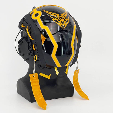 Yellow Computer Mask Protection Cyberpunk Yellow Tactical Mask with Light&Streamers for Cosplay Prop ...