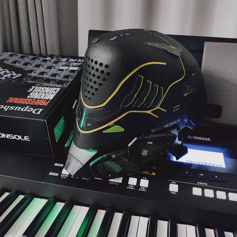 Future Cyberpunk Tactical Mask with Colorful View Cosplay Prop with Led Light for Halloween Parties
