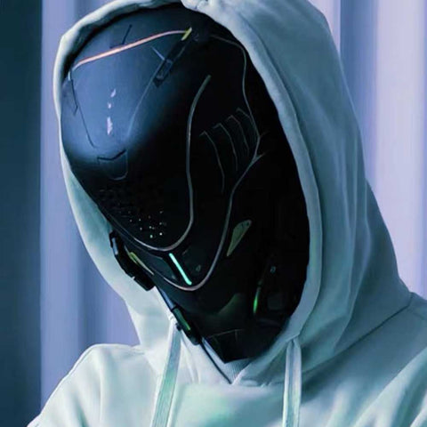 Future Cyberpunk Tactical Mask with Colorful View Cosplay Prop with Led Light for Halloween Parties