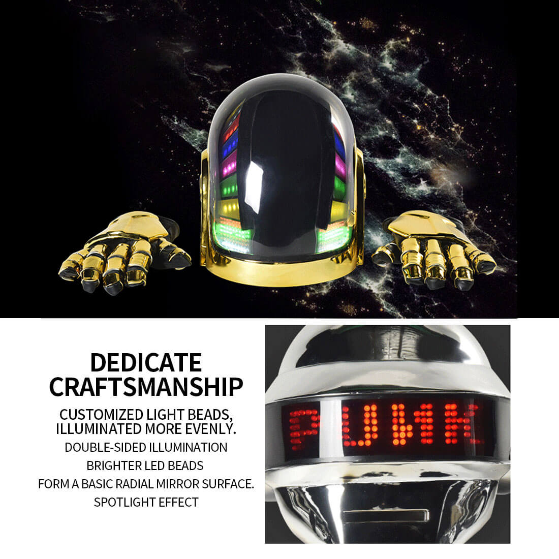 Golden DaftPunk Guy Man de Homem Cyberpunk Helmet&Gauntlets Props ...